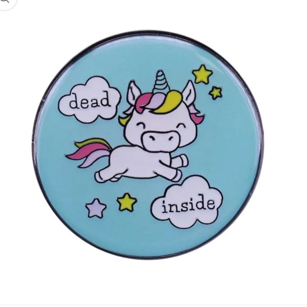 Dead Inside Unicorn Enamel Pin, Funny Enamel Pin, Blue
